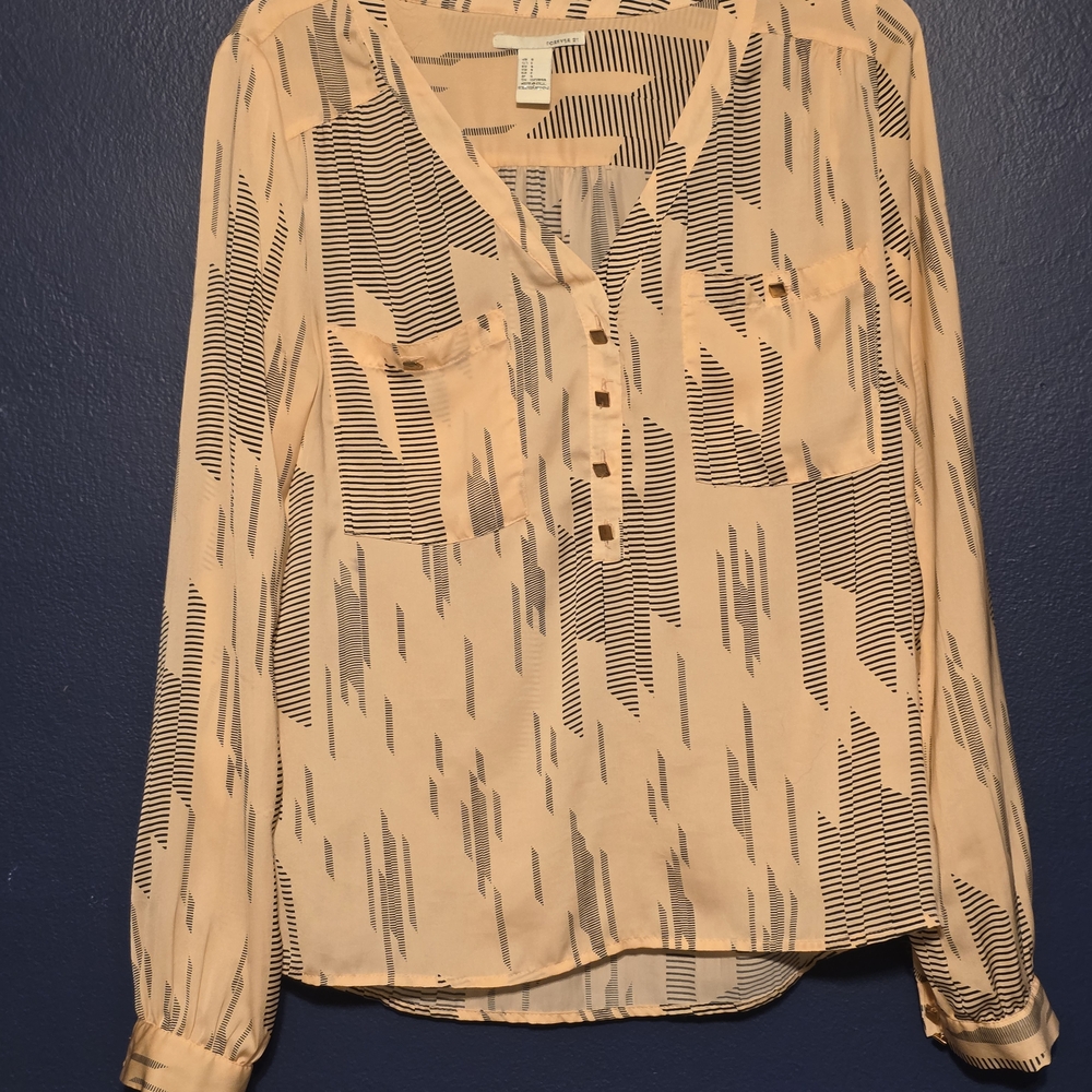 Forever 21 Beige and Black Geometric Blouse